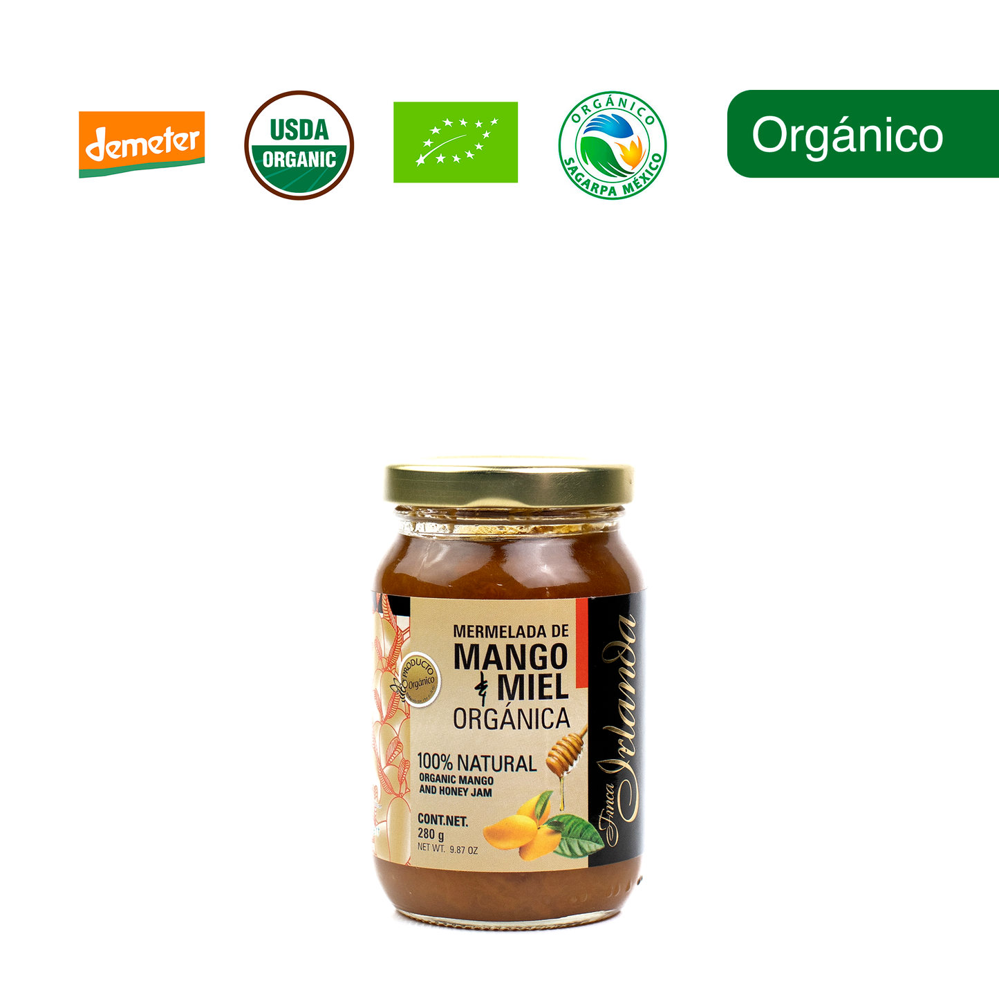 Mermelada de Mango y Miel Orgánica Finca Irlanda 280G.